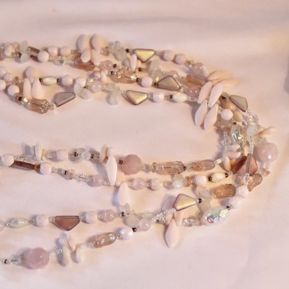 Handbeaded Double Strand Necklace, Mixed beads in Whites and Pale Pinks - Picture 2 of 2